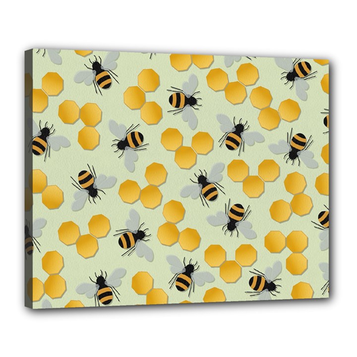 Honey Bee Bees Pattern Canvas 20  x 16  (Stretched)