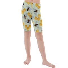 Honey Bee Bees Pattern Kids  Mid Length Swim Shorts by Ndabl3x