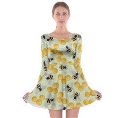 Honey Bee Bees Pattern Long Sleeve Skater Dress by Ndabl3x