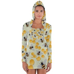 Honey Bee Bees Pattern Long Sleeve Hooded T-shirt by Ndabl3x