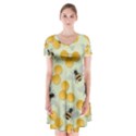 Honey Bee Bees Pattern Short Sleeve V-neck Flare Dress View1