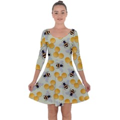 Honey Bee Bees Pattern Quarter Sleeve Skater Dress by Ndabl3x