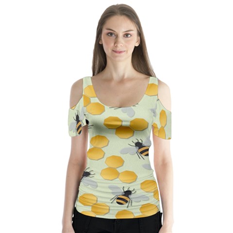 Honey Bee Bees Pattern Butterfly Sleeve Cutout Tee  by Ndabl3x