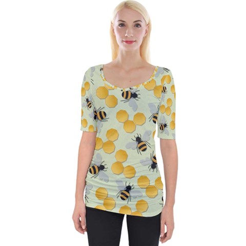 Honey Bee Bees Pattern Wide Neckline Tee by Ndabl3x