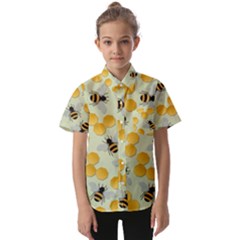 Honey Bee Bees Pattern Kids  Short Sleeve Shirt by Ndabl3x