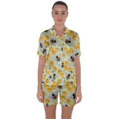 Honey Bee Bees Pattern Satin Short Sleeve Pajamas Set