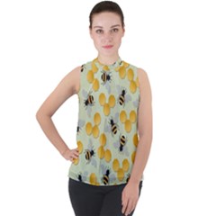 Honey Bee Bees Pattern Mock Neck Chiffon Sleeveless Top by Ndabl3x