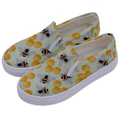 Honey Bee Bees Pattern Kids  Canvas Slip Ons by Ndabl3x