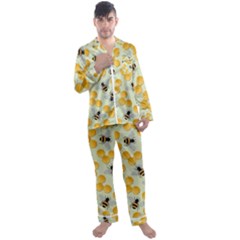 Honey Bee Bees Pattern Men s Long Sleeve Satin Pajamas Set by Ndabl3x