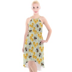 Honey Bee Bees Pattern High-low Halter Chiffon Dress  by Ndabl3x