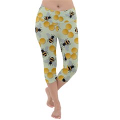 Honey Bee Bees Pattern Lightweight Velour Capri Yoga Leggings by Ndabl3x