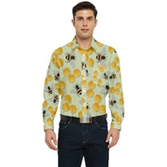 Honey Bee Bees Pattern Men s Long Sleeve Pocket Shirt  by Ndabl3x