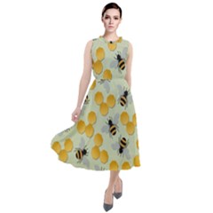 Honey Bee Bees Pattern Round Neck Boho Dress by Ndabl3x