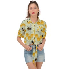 Honey Bee Bees Pattern Tie Front Shirt  by Ndabl3x