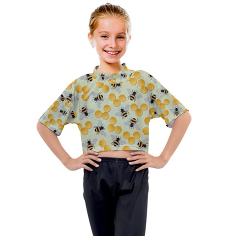 Honey Bee Bees Pattern Kids Mock Neck Tee by Ndabl3x