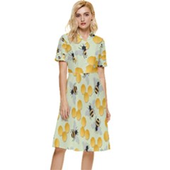 Honey Bee Bees Pattern Button Top Knee Length Dress by Ndabl3x