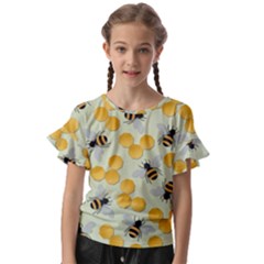 Honey Bee Bees Pattern Kids  Cut Out Flutter Sleeves by Ndabl3x