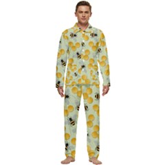 Honey Bee Bees Pattern Men s Long Sleeve Velvet Pocket Pajamas Set by Ndabl3x