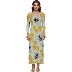 Honey Bee Bees Pattern Long Sleeve Longline Maxi Dress by Ndabl3x