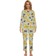 Honey Bee Bees Pattern Womens  Long Sleeve Lightweight Pajamas Set by Ndabl3x