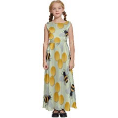 Honey Bee Bees Pattern Kids  Satin Sleeveless Maxi Dress by Ndabl3x