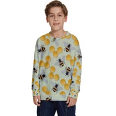 Honey Bee Bees Pattern Kids  Long Sleeve Jersey by Ndabl3x