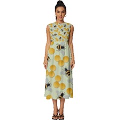 Honey Bee Bees Pattern Sleeveless Round Neck Midi Dress by Ndabl3x