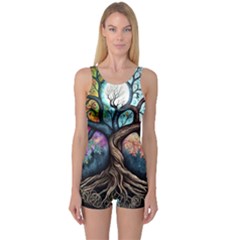 Tree Colourful One Piece Boyleg Swimsuit by Ndabl3x