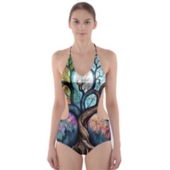 Tree Colourful Cut-out One Piece Swimsuit by Ndabl3x