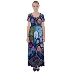 Tree Colourful High Waist Short Sleeve Maxi Dress by Ndabl3x