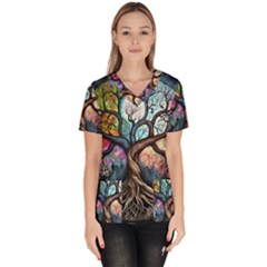 Tree Colourful Women s V-neck Scrub Top by Ndabl3x