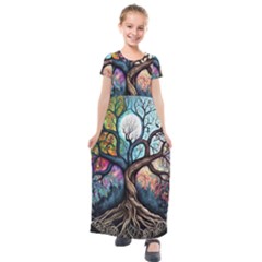 Tree Colourful Kids  Short Sleeve Maxi Dress by Ndabl3x