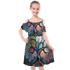 Tree Colourful Kids  Cut Out Shoulders Chiffon Dress by Ndabl3x