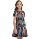 Tree Colourful Kids  Bow Tie Puff Sleeve Dress View2