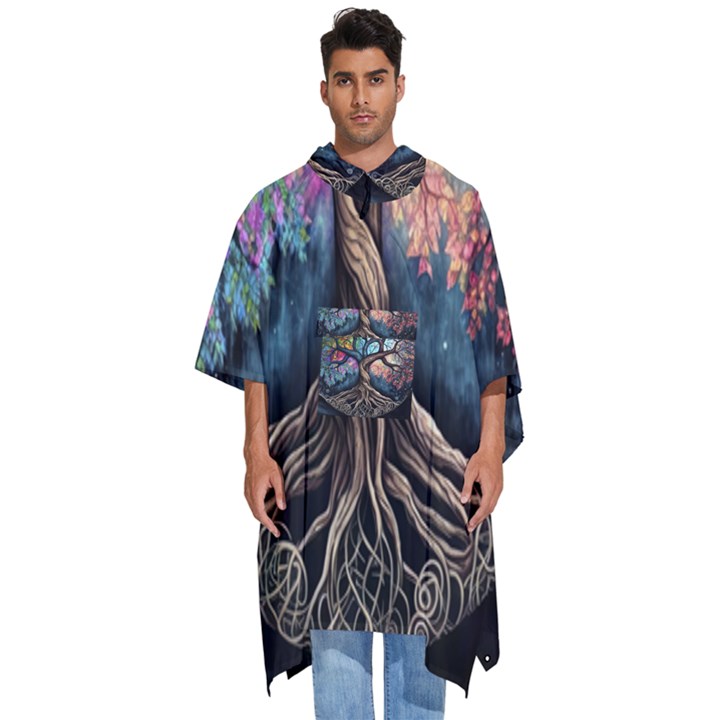 Tree Colourful Men s Hooded Rain Ponchos