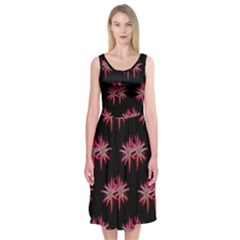 Chic Dreams Botanical Motif Pattern Design Midi Sleeveless Dress by dflcprintsclothing