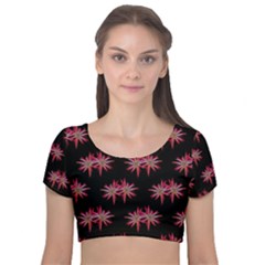 Chic Dreams Botanical Motif Pattern Design Velvet Short Sleeve Crop Top  by dflcprintsclothing