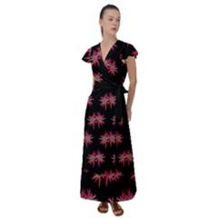 Chic Dreams Botanical Motif Pattern Design Flutter Sleeve Maxi Dress by dflcprintsclothing