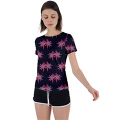 Chic Dreams Botanical Motif Pattern Design Back Circle Cutout Sports Tee by dflcprintsclothing