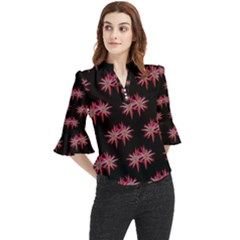 Chic Dreams Botanical Motif Pattern Design Loose Horn Sleeve Chiffon Blouse