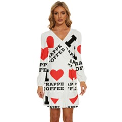 I Love Frappe Coffee Long Sleeve Waist Tie Ruffle Velvet Dress by ilovewhateva