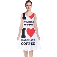 I Love Macchiato Coffee V-neck Midi Sleeveless Dress  by ilovewhateva