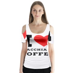 I Love Macchiato Coffee Butterfly Sleeve Cutout Tee 