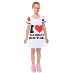 I Love Macchiato Coffee Kids  Short Sleeve Velvet Dress by ilovewhateva