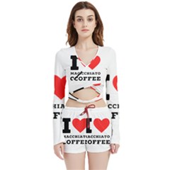 I Love Macchiato Coffee Velvet Wrap Crop Top And Shorts Set by ilovewhateva