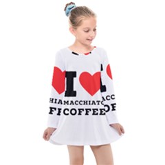 I Love Macchiato Coffee Kids  Long Sleeve Dress by ilovewhateva