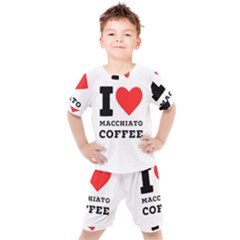 I Love Macchiato Coffee Kids  Tee And Shorts Set by ilovewhateva