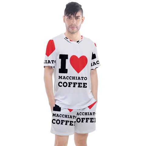 I Love Macchiato Coffee Men s Mesh Tee And Shorts Set by ilovewhateva