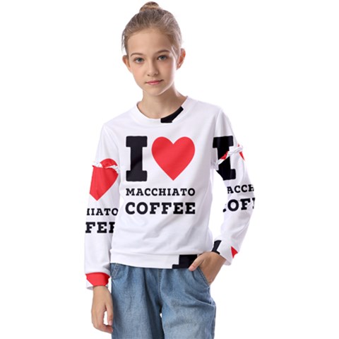 I Love Macchiato Coffee Kids  Long Sleeve Tee With Frill  by ilovewhateva