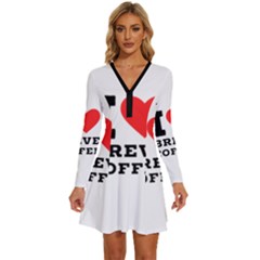 I Love Breve Coffee Long Sleeve Deep V Mini Dress  by ilovewhateva